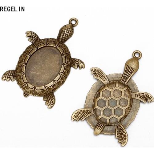 REGELIN 10pcs 18*25mm Tortoise Antique Bronze filigree cameo cabochon pendant setting Dia Cabochon Base For DIY Jewelry Making