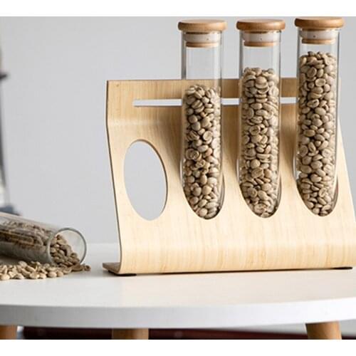 Clear Glass Bottle Rack Coffee Beans Tea Display Rack Stand Cereals Canister Glass Test Tube Sealed Storage Rack