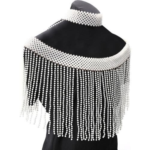 Luxury Pearl Shoulder Chain Jewelry Elegant Girl Bead Body Chain Large Neckle Jewelry for Womens Wedding Dresses Accessories