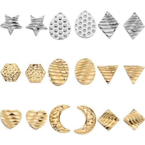 20Pcs Gold Stainless Steel Pendant Earring Geometric Heart Round Charms for DIY Earrings Jewelry Findings Making Accessories