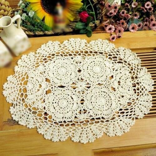 Dining Placemat Retro Oval Table Vintage Hand Crochet Cotton Lace Doilies Floral