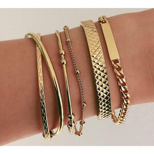 Tocona Bohemia Charm Bracelets for Women Geometric Design Adjustable Open Rose Gold Bracelet Set Luxury Famous Jewerly 8981