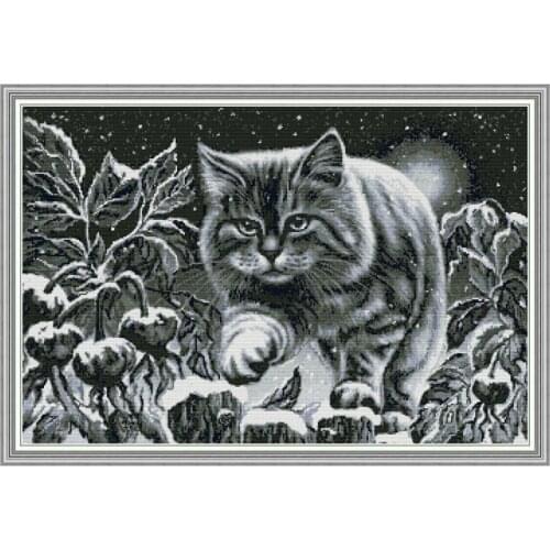 Everlasting Love Black Cat On Snowy Night Chinese Cross Stitch Kits Ecological Cotton Printed DIY Christmas Wedding Decoration