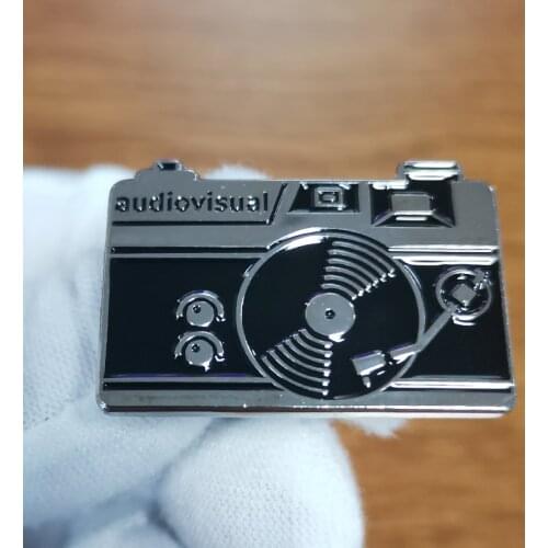 Old-school SLR Film Camera Vinyl Record Player lens enamel pin photographer and music Artsy lover gift brooch jewelry