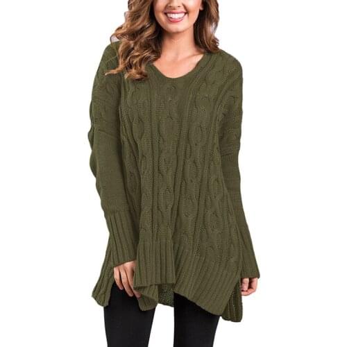 Sweater Women 2019 Long v-neck Solid Color Casual Loose Hot Autumn And Winter Large Size Twist Pullover Vestidos MMY76112