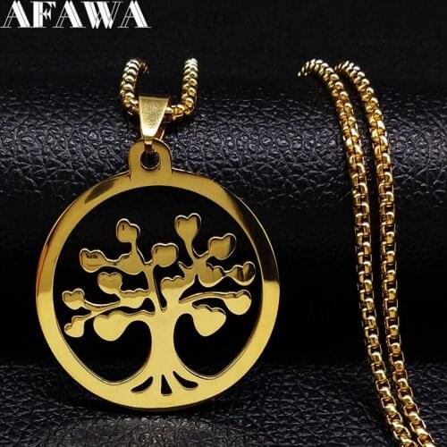 2021 Tree of Life Stainless Steel Statement Necklace Women Gold Color Choker Necklace Jewellery collares largos de moda N43S01