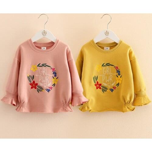 2021 Autumn Spring Fashion 2-4 5 6 7 8 9 10 Years ChildrenS Gift Flower Letter Flare Trumpet Sleeve Kids Baby Girl Sweatshirts