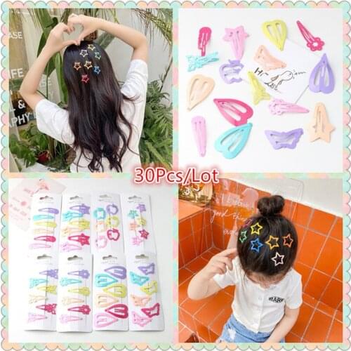 30Pcs/Lot Women Hair Accessories Star Heart Shape Hair Clip Princess Barrette Cute Hairclip Cartoon Headdress Hairpins for Girls