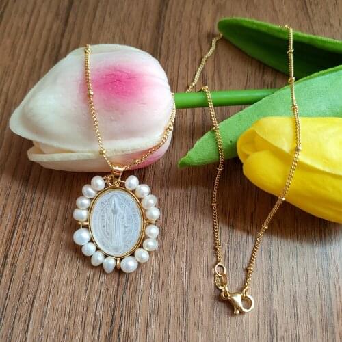 30pcs New Natural Lady Baby Mary & Guadalupe &Grace San Benito Mother Pearl Necklace Freshwater Pearl Lady Necklace for Girl