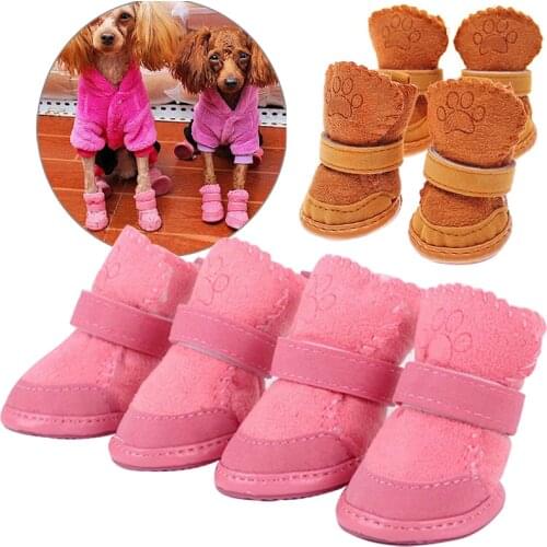 Pet Dog Shoes Winter Super Warm 4pcs Dogs Boots Cotton Anti Slip Shoes for Small Pet Product ChiHuaHua