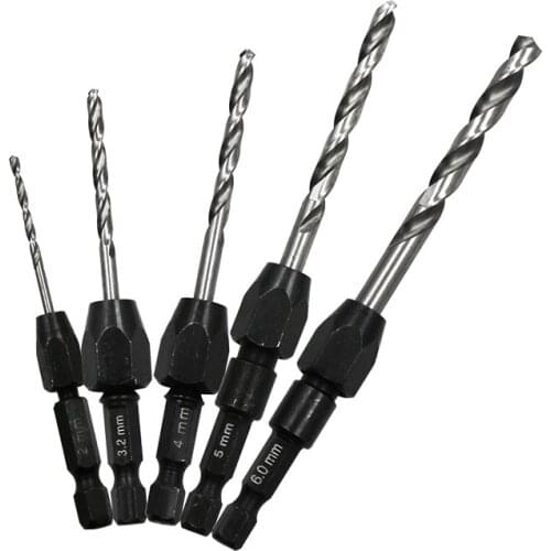 5Pcs 1/4" Hss 6542 Quick Change Drill Bit Set Hex Shank Metric Twist Steel Plate Hole Cutter Core Countersink Bits