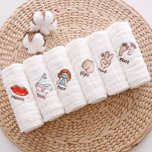 6pc/lot Baby Towels Soft Cotton Squares Gauze Newborn Infant Small Hand Towel Saliva Nursing Embroidered Face Bath Towel 30X30cm
