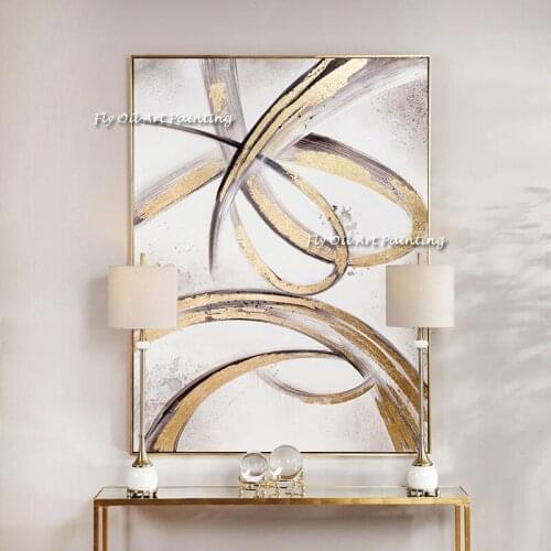 Big Size Modern abstract Gold Line oil painting 100% handpainted canvas painting wall art picture For Home decoration