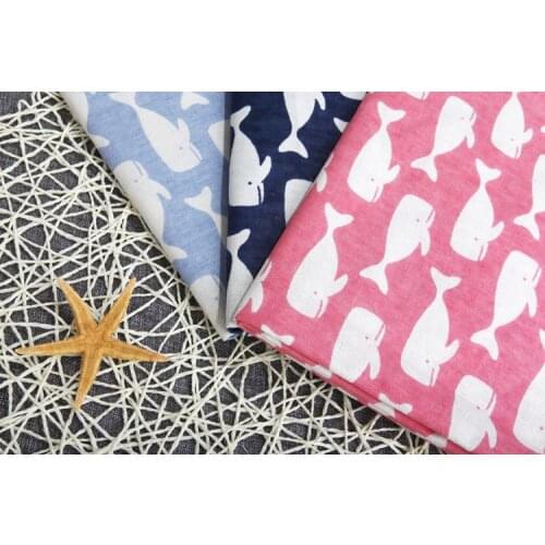 YY DIY Pretty Brand 23x24cm Ocean Pink Blue Navy Blue Whale Printed Cotton Linen Fabric