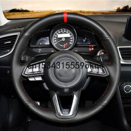 DIY Black Leather Steering Wheel Cover for Mazda 3 Axela Mazda 6 Atenza CX-3 2018-2019 CX-5 2017-2019 CX-9