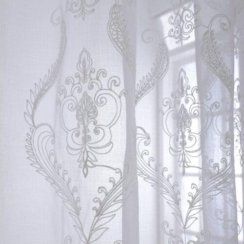 European Modern Embroidered White Sheer Curtains for Living Room Voile Tulle Fabrics Bedroom Window Treatment Drapes Kitchen