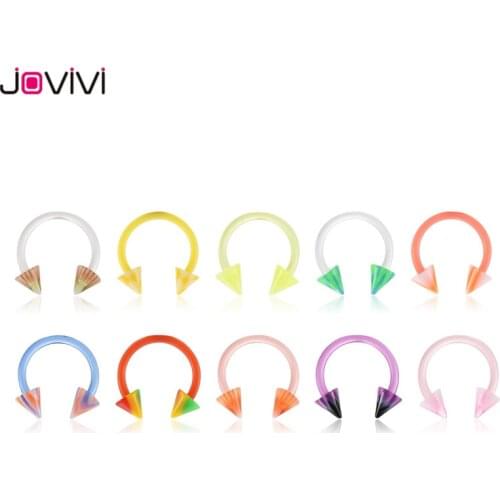 Jovivi 10pc/pack Mix Color Punk UV Taper Spike Rivet 16g Circular Barbell Nose Ring Piercing Body Piercings Jewelry Septum Rings