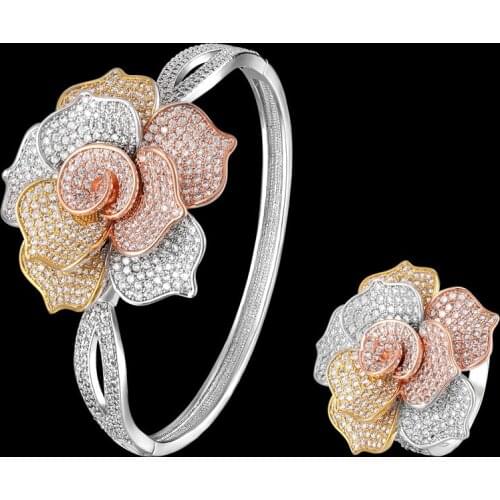 Zlxgirl jewelry new arrival full mirco paved zircon Bangle Ring Set Fashion Jewelry Set for Women Wedding Party Engagement gift