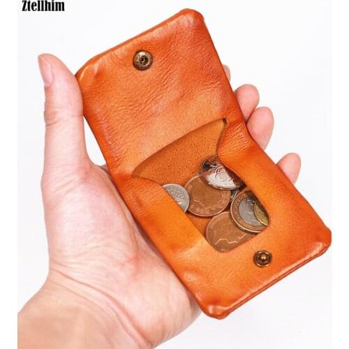 Genuine Leather Coin Purse Men Women Cowhide Vintage Handmade Short Mini Small Coin Pocket Case Holder Money Bag For Male Female