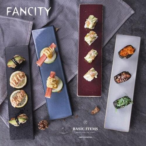 FANCITY Creative kiln ceramic sushi plate, long plate, flat cake dessert plate, Japanese sashimi cold dish, flat plate
