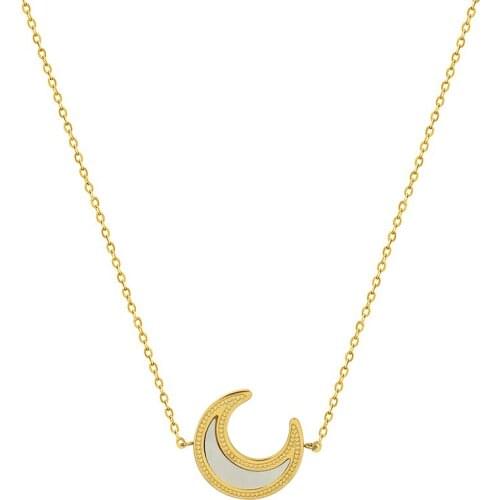 French Style Ins Hot Sale Jewelry White Seashell Moon Pendant Titanium Steel Plated with 18K Gold Plated Moon Necklace