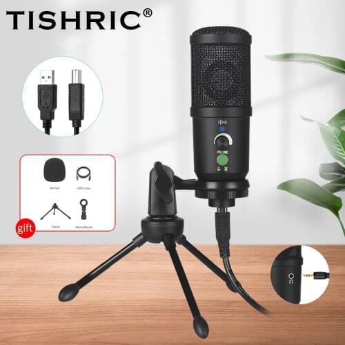TISHRIC BM66 USB Computer Microphone for Broadcast Live with Sound Card Bracket Condenser Microphone Karaoke Microphone for PC
