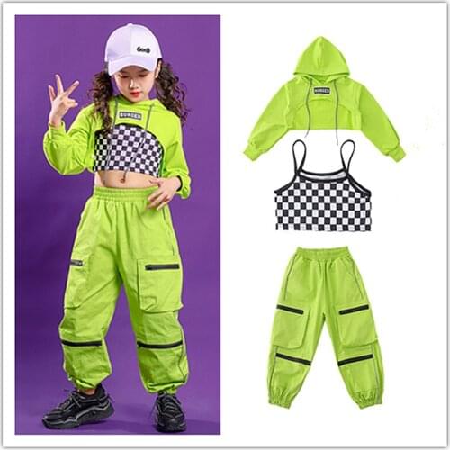 Kid Hip Hop Clothing Hoodie Sweatshirt Crop Top Long Sleeve T Shirt Tank top Tactical Cargo Pants for Girl Dance Costume Clothes