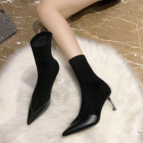 New Elastic Boots Womens Autumn Winter Pointed Toe Martin Boots Sexy Stiletto High-heeled Short Boots Fashion Womens Boots