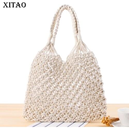 XITAO New Women Tote Bags Solid Color Manual Weave Hollow Out Bag 2021 Casual Simplicity Art All-match Casual Tote Bag GWJ0080