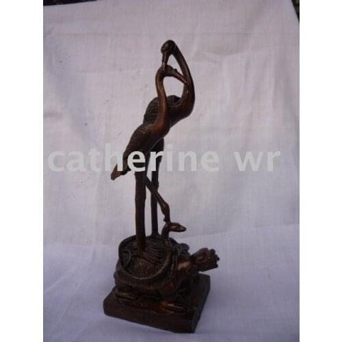 Very rare Ming Dynasty (xuan de1426-1438)copper turtle&Crane statue,free shipping