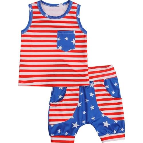 OPPERIAYA Baby Boys Casual Two-piece Clothes Casual Set Red Printed Pattern Round Collar Vest and Pocket Elastic Waist Shorts