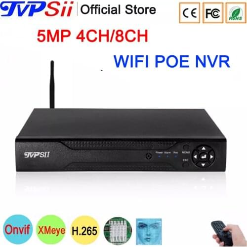 Remote Control Hi3536D Xmeye Audio 5MP 8CH 8 Channel H.265+ Face Detection 48V POE Onvif WIFI CCTV DVR NVR Network Video Recorde