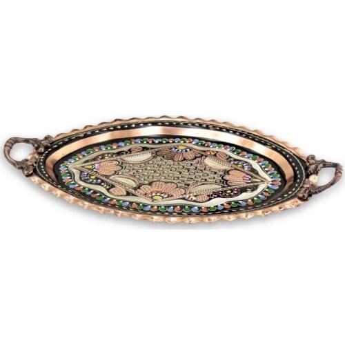 Rose Flower Oval Copper Tray 35 cm