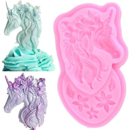 Unicorn Head Flower Baking Silicone Mold Cake Decoration DIY Fondant 3D Silicone Mold Chocolate Mold