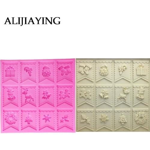 M1115 Silicone MoldTree/Deer/Snowman/Snowflake/Santa Claus Cake Decoration Fondant Cake 3D Silicone Mould