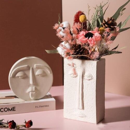 Vase Home Decoration Ceramic Flower Pot Sculpture Statue Flower Arrangement Storage Box Nordic Crafts Decoration Art Face Model