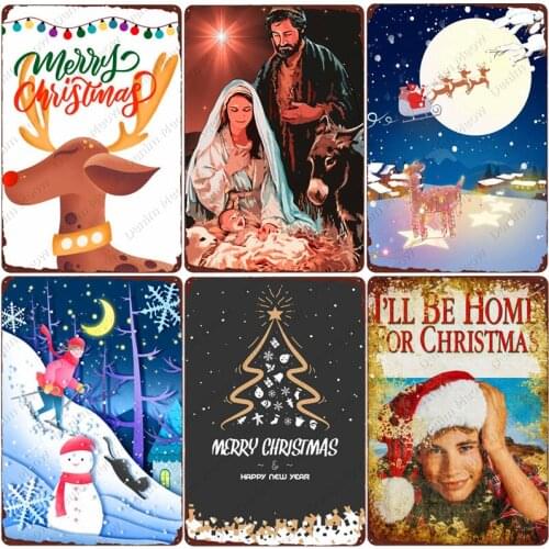 Merry Christmas Plaque Vintage Metal Tin Signs Bar Pub Cafe Home Decor Happy New Year Wall Stickers Festival Poster Sign MN166