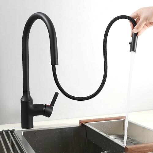 Pull Out Kitchen Faucet Matt Black & Chrome Plated Kitchen Sink Water Mixer Tap Deck Mounted Single Handle
