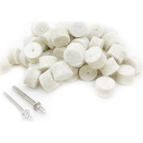 YEODA 50pcs Wool Felt Polishing Buffing Round Wheel Tool + 2 Shank For Dremel Rotary