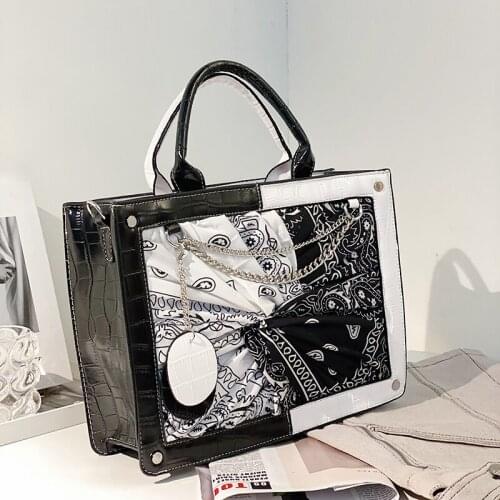 Stone Pattern Leather Shoulder Messenger Bag Women Lager Capacity Tote Contrast Color Bag Crocodile Matching Silk Scarf Handbags