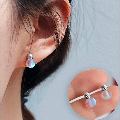 S925 Sterling Silver Moonstone Earrings For Women Minimalist Small Round Light Bulb Stud Earrings Daily Wedding Earrings Jewelry