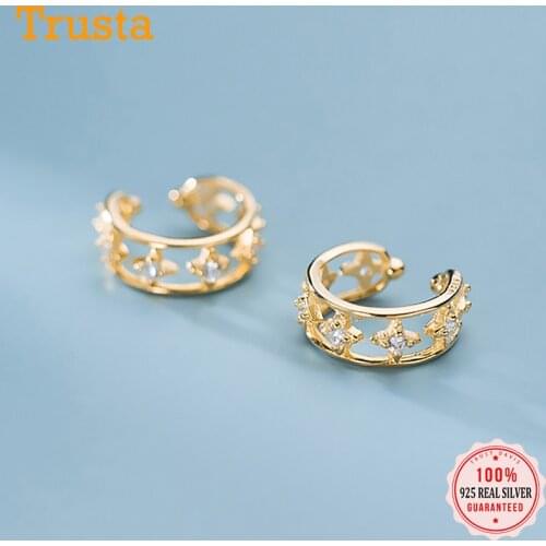 Trusta Genuine 925 Sterling Silver Sweet Dazzling Cz Ear Cuff Clip On Earring For Women Girl Piercing Earing Jewelry Gift DS2342