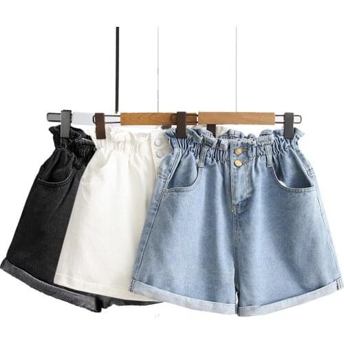 Women High Waist Shorts Female Summer Large Size 5xl Elastic Waist Wide Leg Shorts Girls Cute Sexy Mini Hot Stretch Denim Shorts