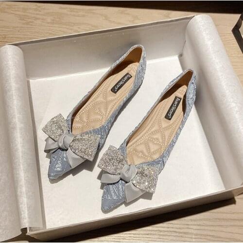 Plus Size 43 New Womens Flat Shoes Elegant Bowknot Pointed Toe Lady Single Shoes Women Shoes 2021 Zapatos Para Mujer