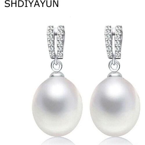 SHDIYAYUN 2019 Fine Pearl Earrings Natural Freshwater Pearl Drop Earrings 925 Sterling Silver Jewelry For Women Diamond Earrings