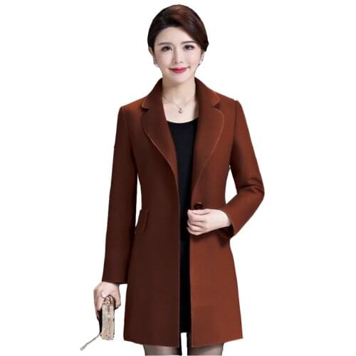 Womens woolen coat new autumn spring plus size coats medium long woolen trench coat Womens fashion Slim overcoat high quality