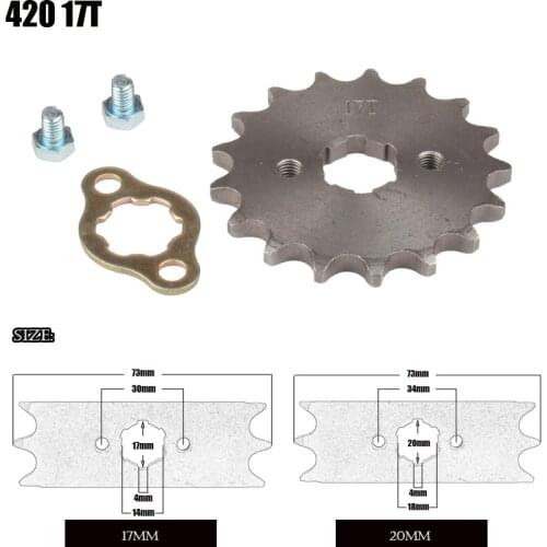 Motorcycle Front Engine Sprocket 420 17mm 20mm 17 Tooth for Stomp Upower Dirt Pit Bike ATV Quad Go Kart Moped Buggy Scooter