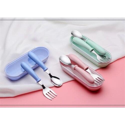 3Pcs/set Baby Cutlery Training Fork Spoon Tableware Set Childrens Utensils Baby Gadgets Baby Food Feeding Spoon Fork Tableware
