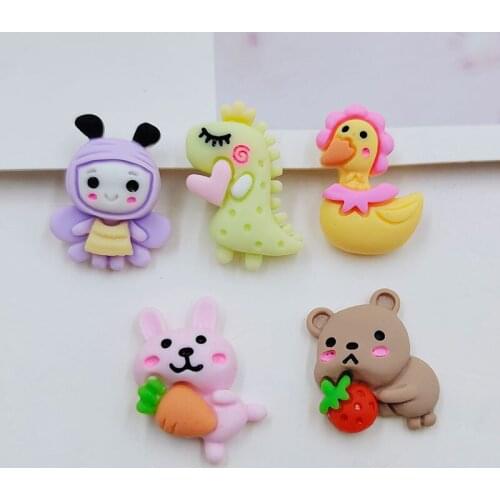 10pcs/lot flat back resin cartoon animals duck bear bee resin cabochons accessories for kids hair clip decoration