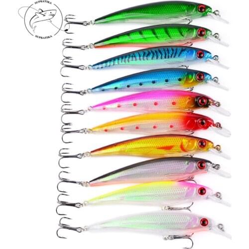 10Pcs/Lot 3D Eyes Minnow Fishing Lure 11cm/13.8g Wobbler Crankbait Reflective Sea Fishing Decoy Tackle Isca Artificial Bait